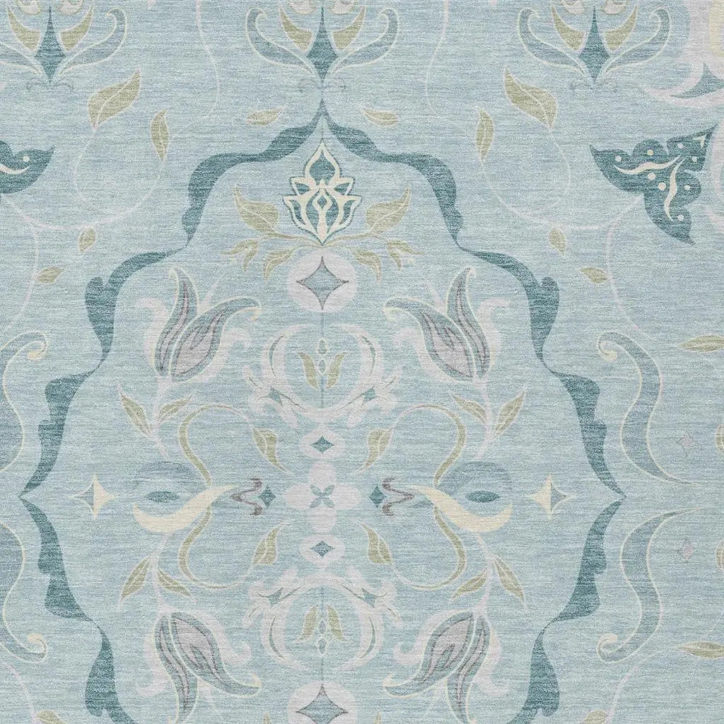10' X 14' Sky Blue And Blue Damask Washable Indoor Outdoor Area Rug Homeroots Outdoor