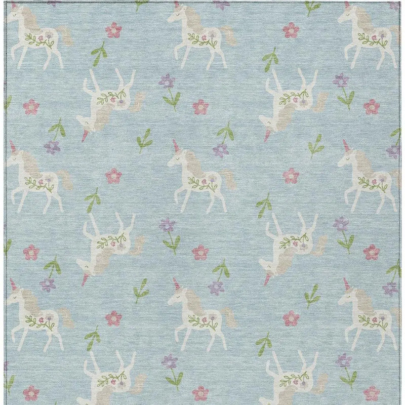 10' X 14' Sky Blue And Blue Floral Washable Indoor Outdoor Area Rug Homeroots Outdoor