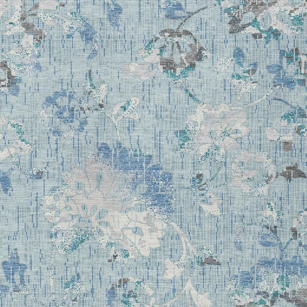 10' X 14' Sky Blue And Blue Floral Washable Indoor Outdoor Area Rug Homeroots Outdoor