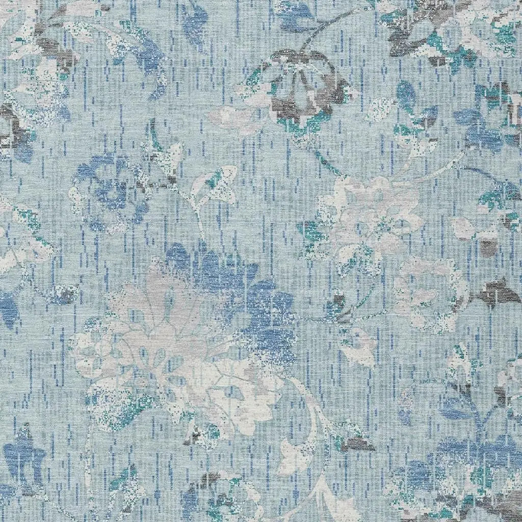 10' X 14' Sky Blue And Blue Floral Washable Indoor Outdoor Area Rug Homeroots Outdoor