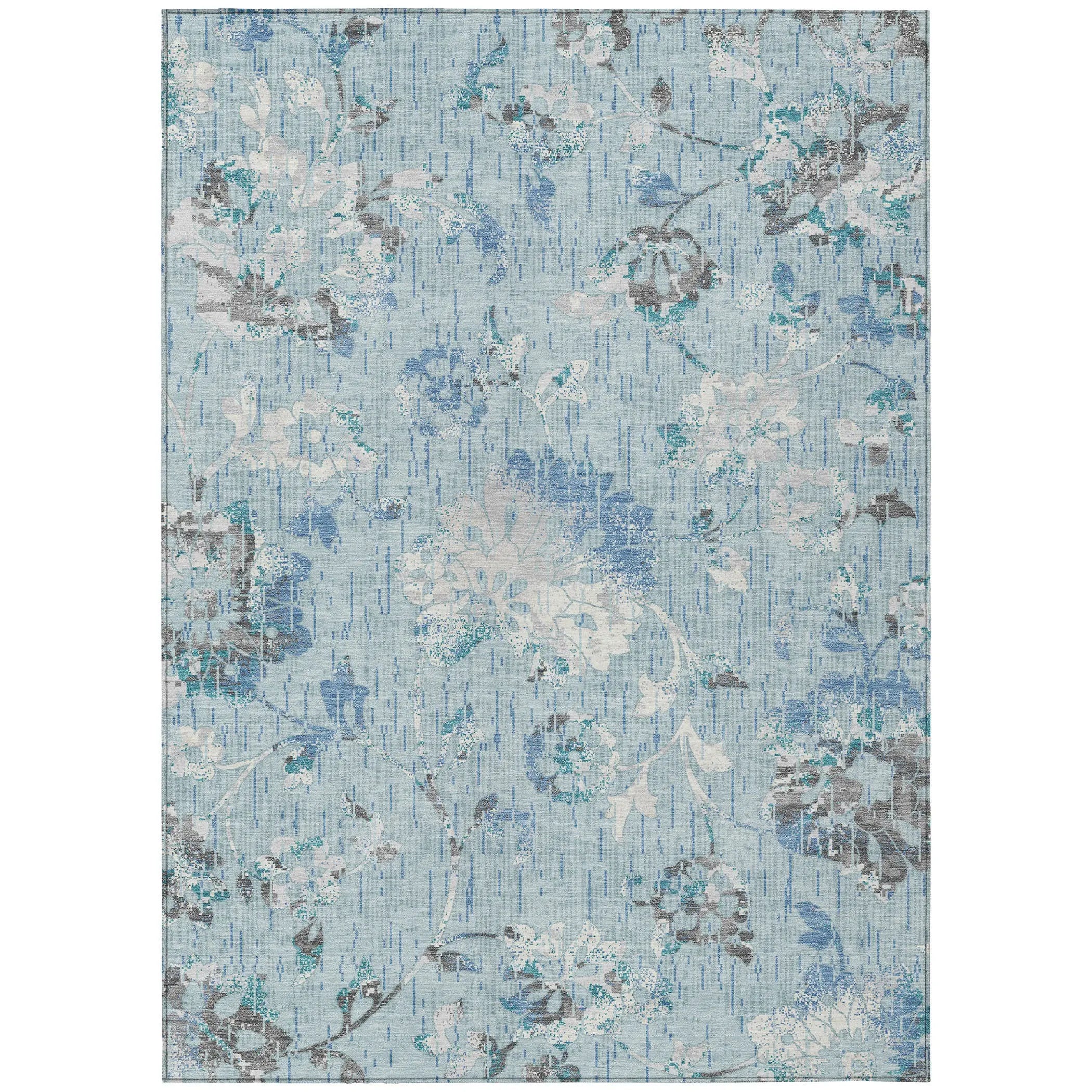 10' X 14' Sky Blue And Blue Floral Washable Indoor Outdoor Area Rug Homeroots Outdoor