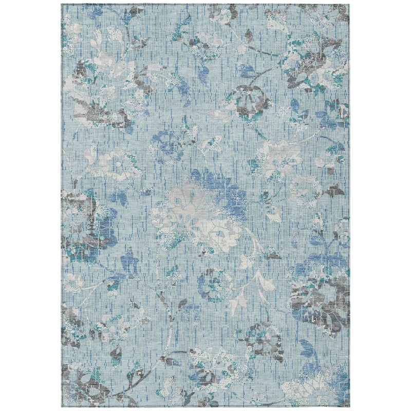 10' X 14' Sky Blue And Blue Floral Washable Indoor Outdoor Area Rug Homeroots Outdoor