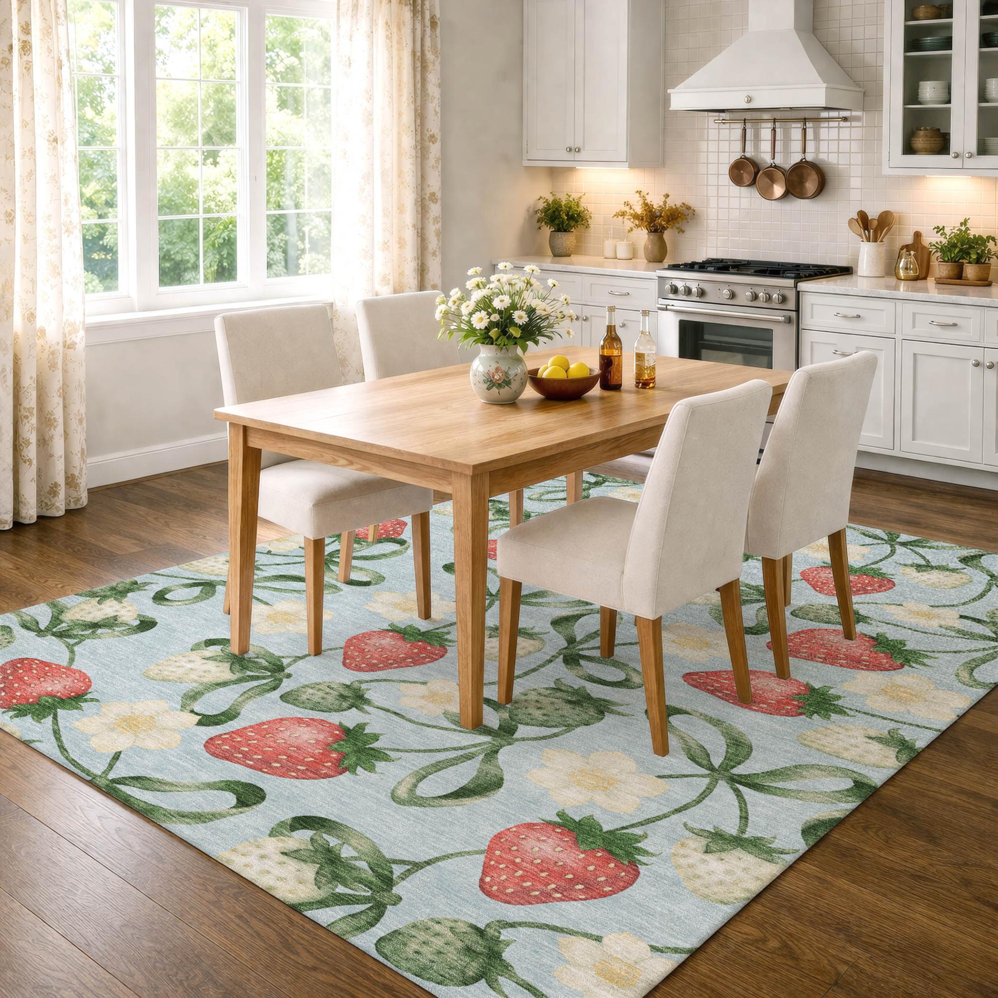 10' X 14' Sky Blue And Blue Floral Washable Indoor Outdoor Area Rug Homeroots Outdoor