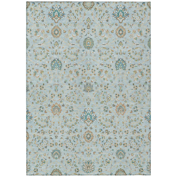 10' X 14' Sky Blue And Blue Floral Washable Indoor Outdoor Area Rug Homeroots Outdoor