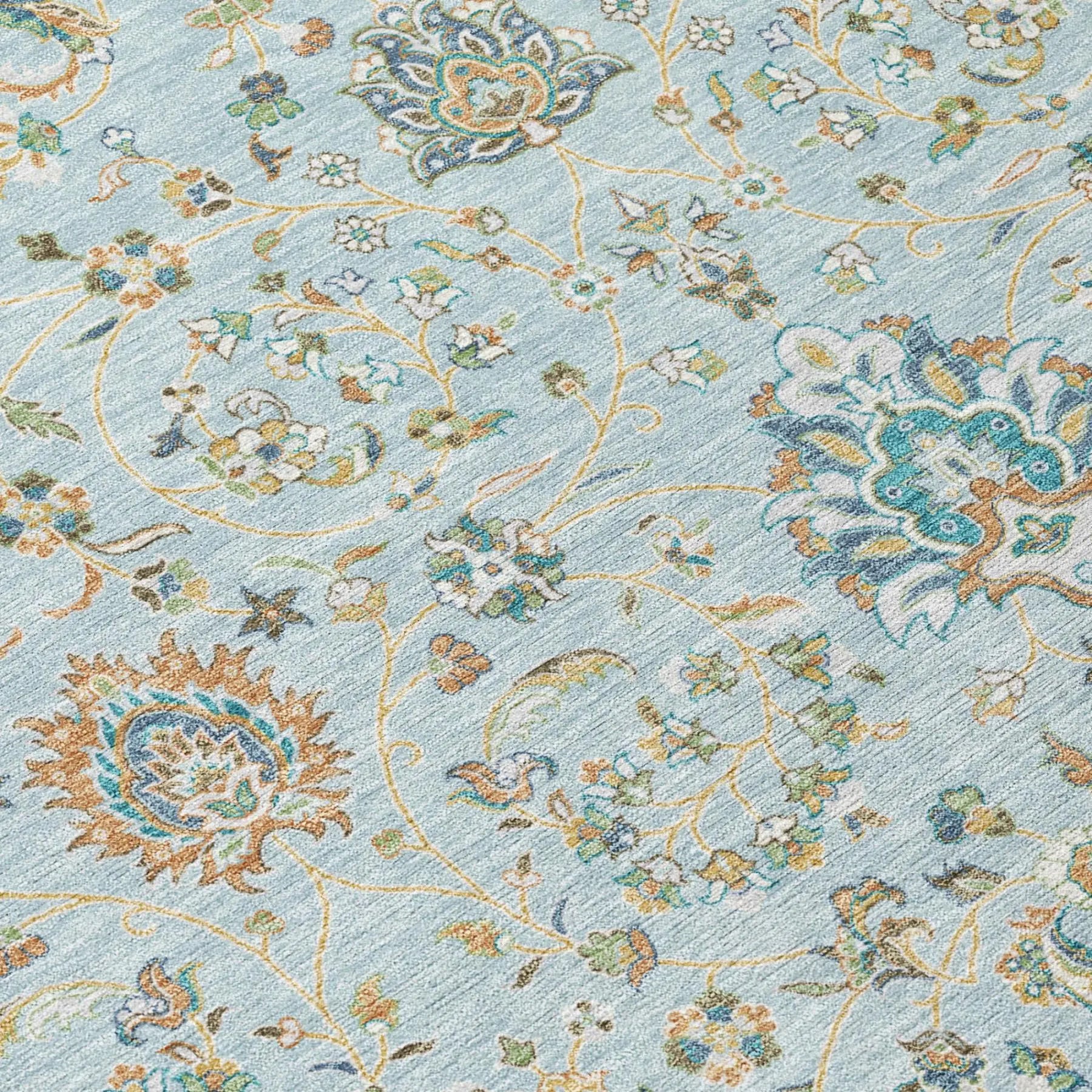 10' X 14' Sky Blue And Blue Floral Washable Indoor Outdoor Area Rug Homeroots Outdoor