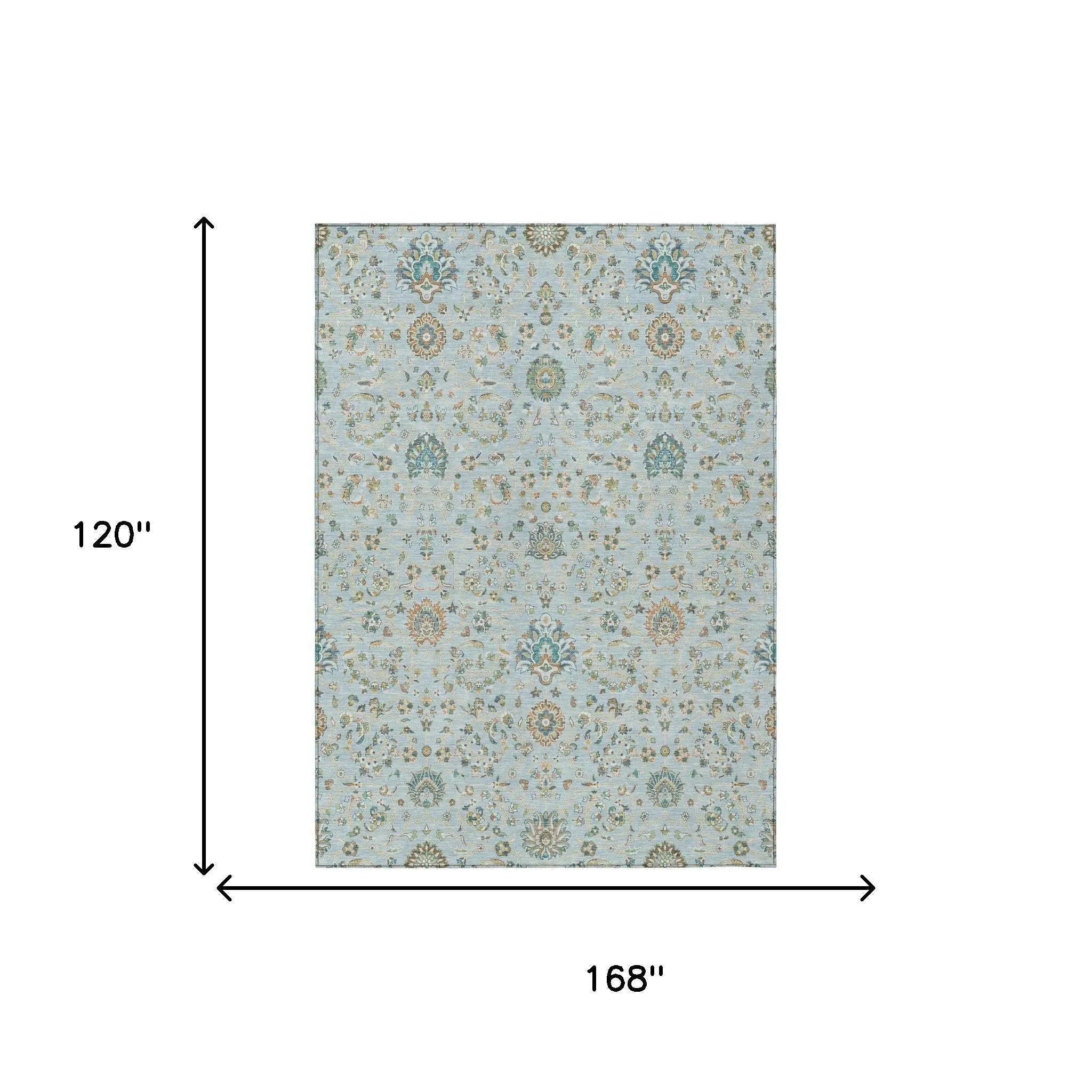 10' X 14' Sky Blue And Blue Floral Washable Indoor Outdoor Area Rug Homeroots Outdoor