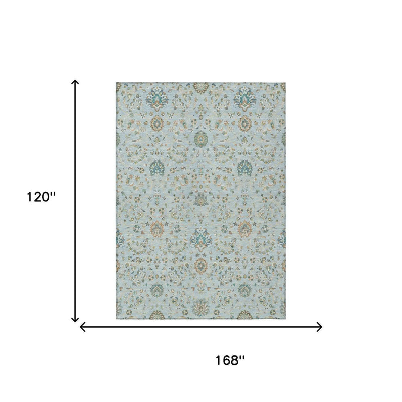 10' X 14' Sky Blue And Blue Floral Washable Indoor Outdoor Area Rug Homeroots Outdoor
