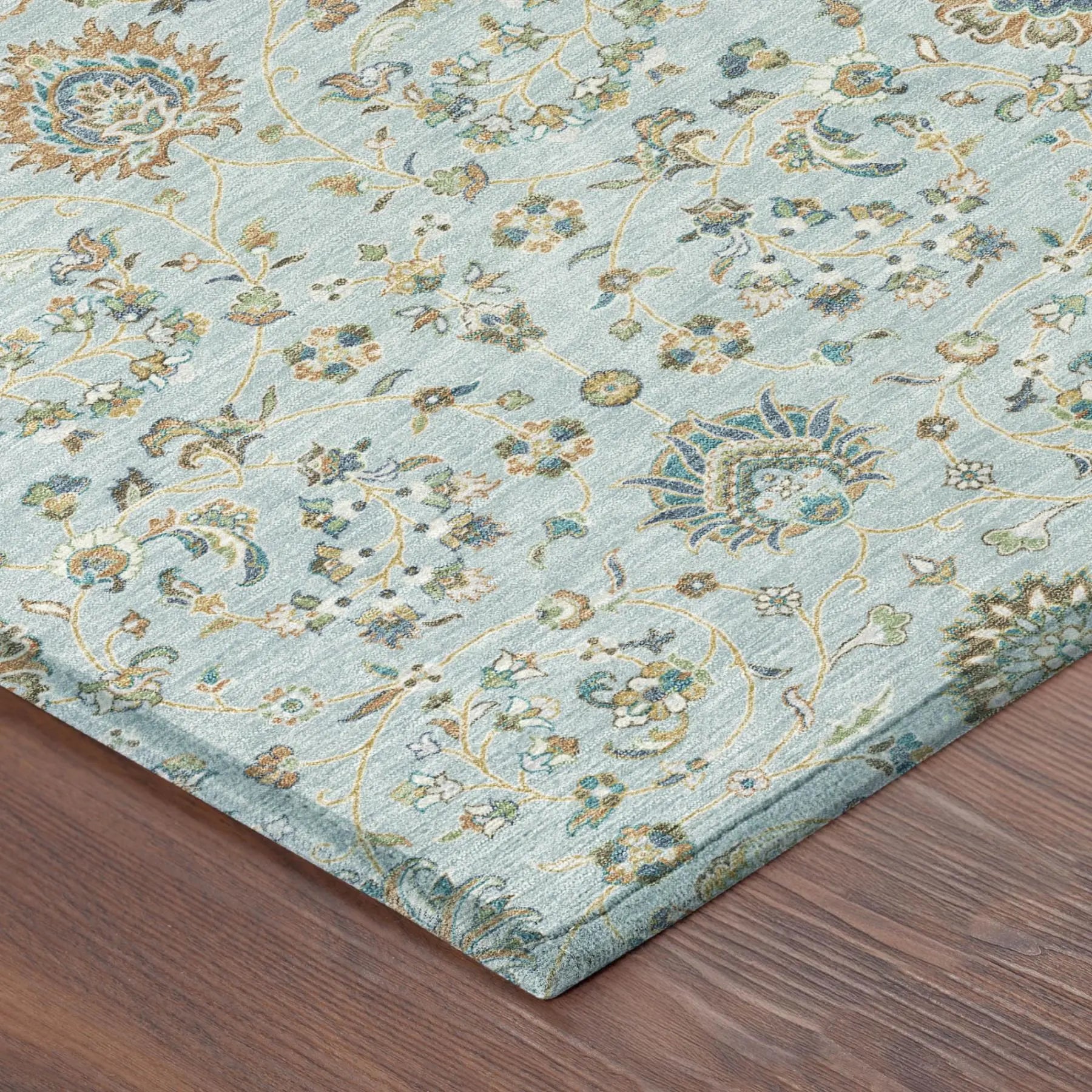 10' X 14' Sky Blue And Blue Floral Washable Indoor Outdoor Area Rug Homeroots Outdoor