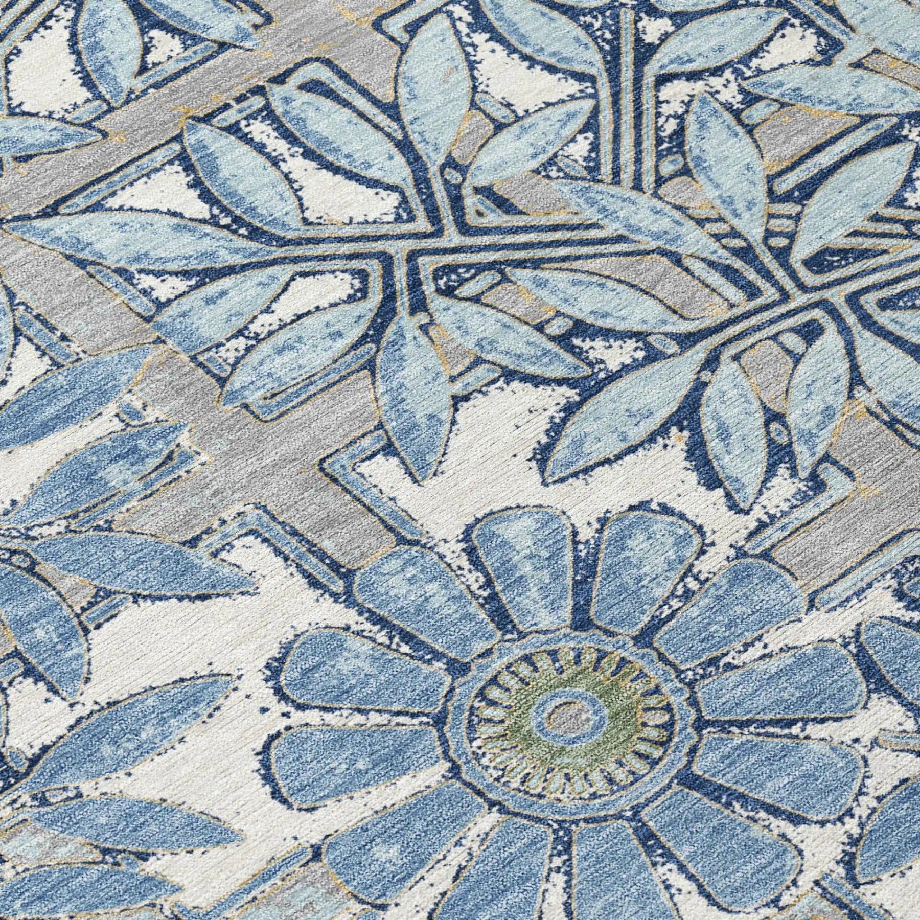 10' X 14' Sky Blue And Blue Floral Washable Indoor Outdoor Area Rug Homeroots Outdoor
