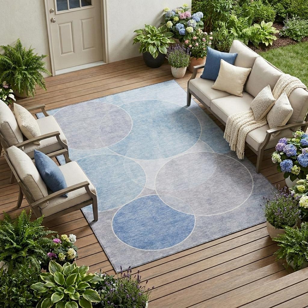 10' X 14' Sky Blue And Blue Geometric Washable Indoor Outdoor Area Rug Homeroots Outdoor