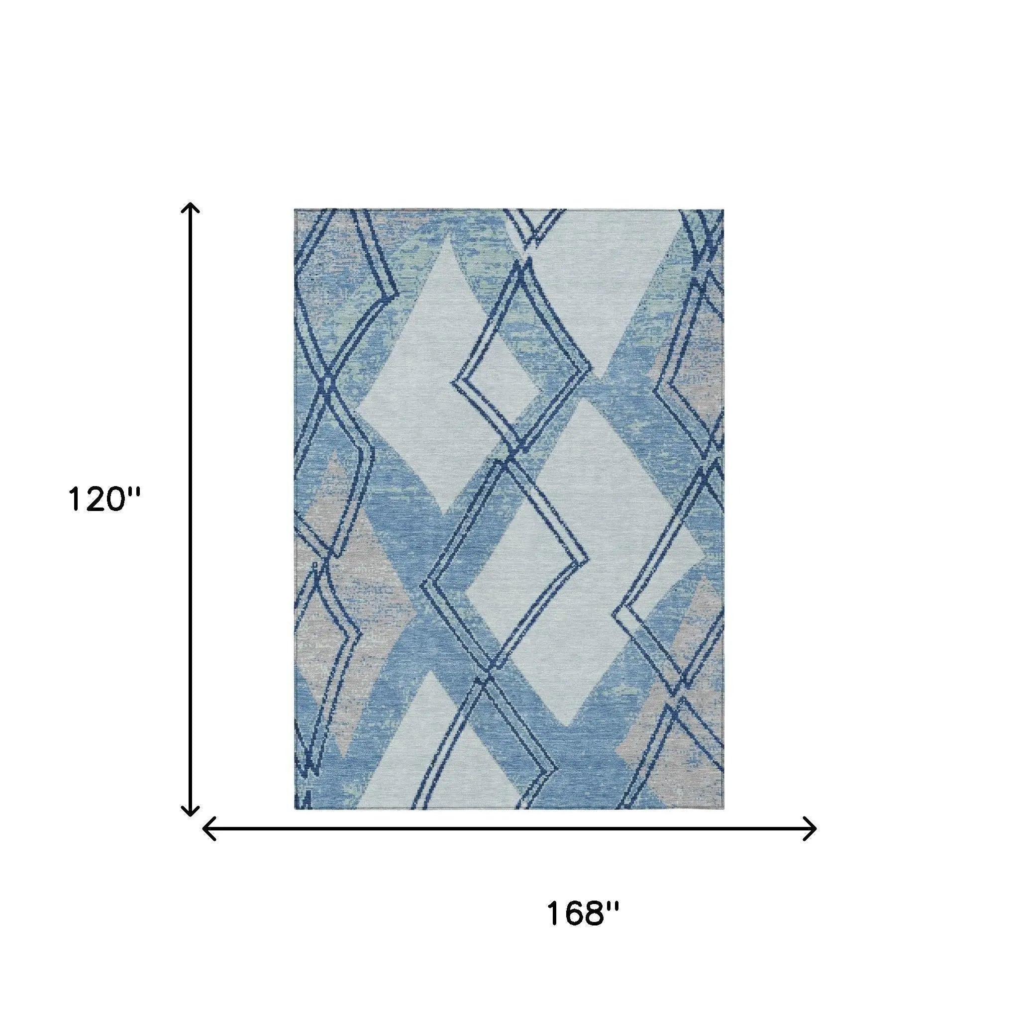 10' X 14' Sky Blue And Blue Geometric Washable Indoor Outdoor Area Rug Homeroots Outdoor