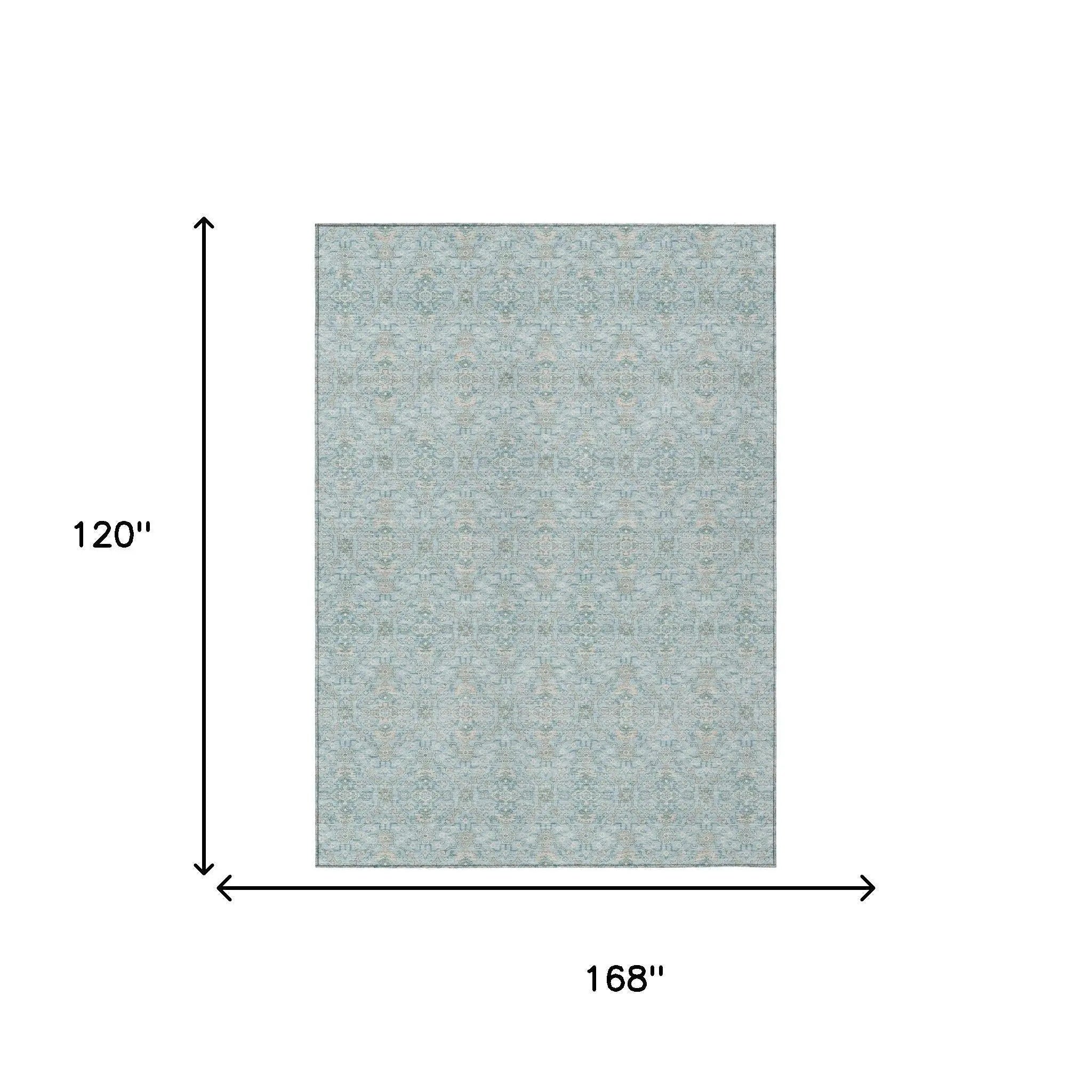 10' X 14' Sky Blue And Blue Oriental Washable Indoor Outdoor Area Rug Homeroots Outdoor