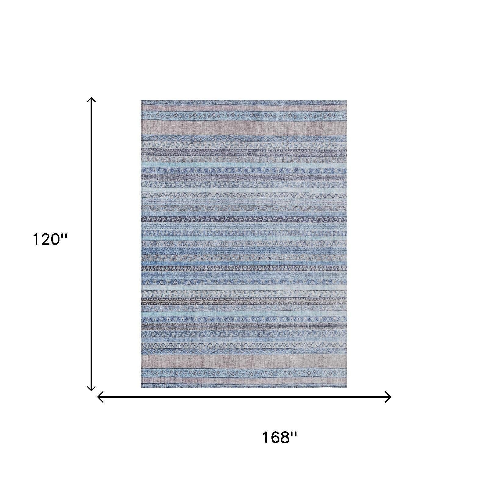 10' X 14' Sky Blue And Blue Striped Washable Indoor Outdoor Area Rug Homeroots Outdoor