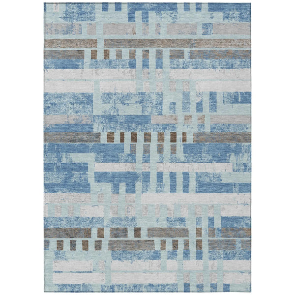 10' X 14' Sky Blue And Blue Striped Washable Indoor Outdoor Area Rug Homeroots Outdoor