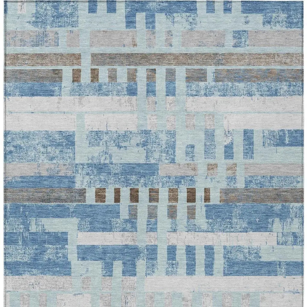 10' X 14' Sky Blue And Blue Striped Washable Indoor Outdoor Area Rug Homeroots Outdoor