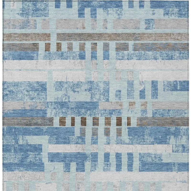 10' X 14' Sky Blue And Blue Striped Washable Indoor Outdoor Area Rug Homeroots Outdoor