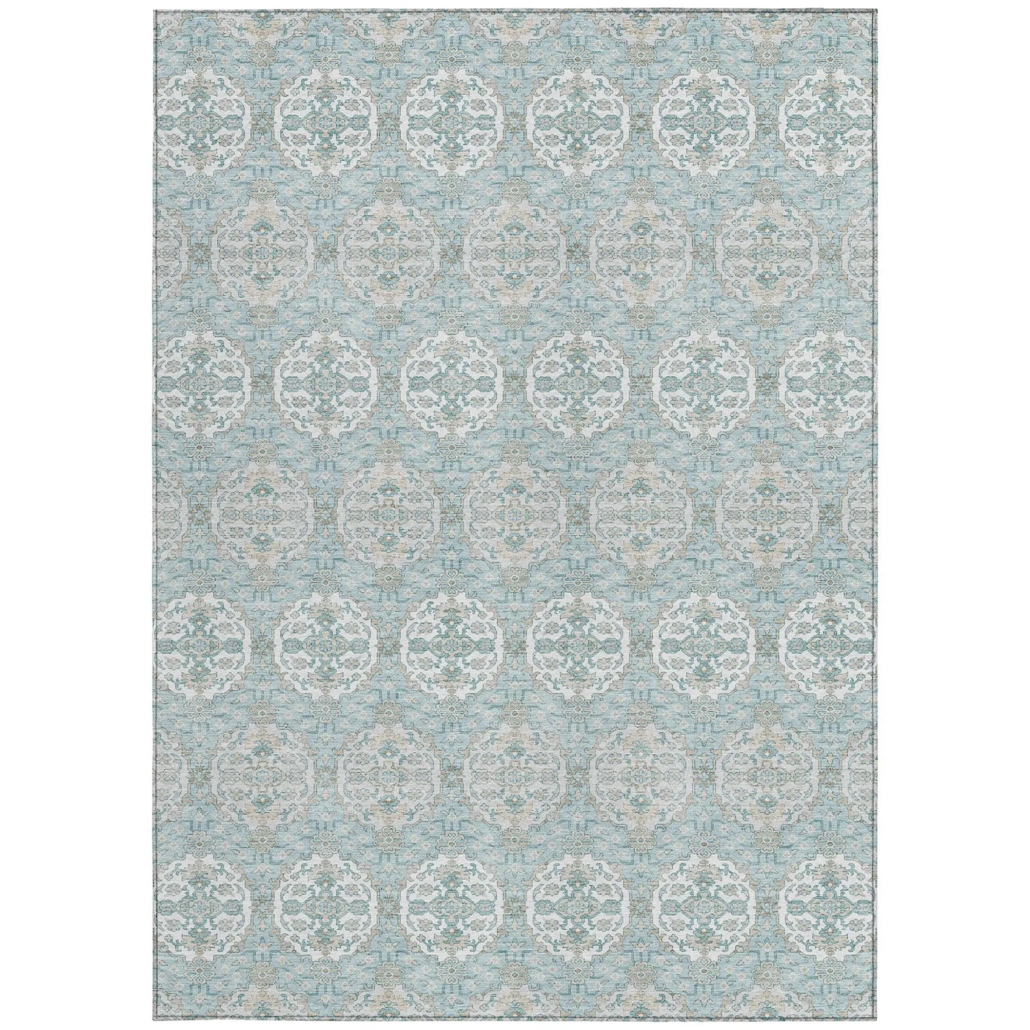 10' X 14' Sky Blue And Blue Striped Washable Indoor Outdoor Area Rug Homeroots Outdoor