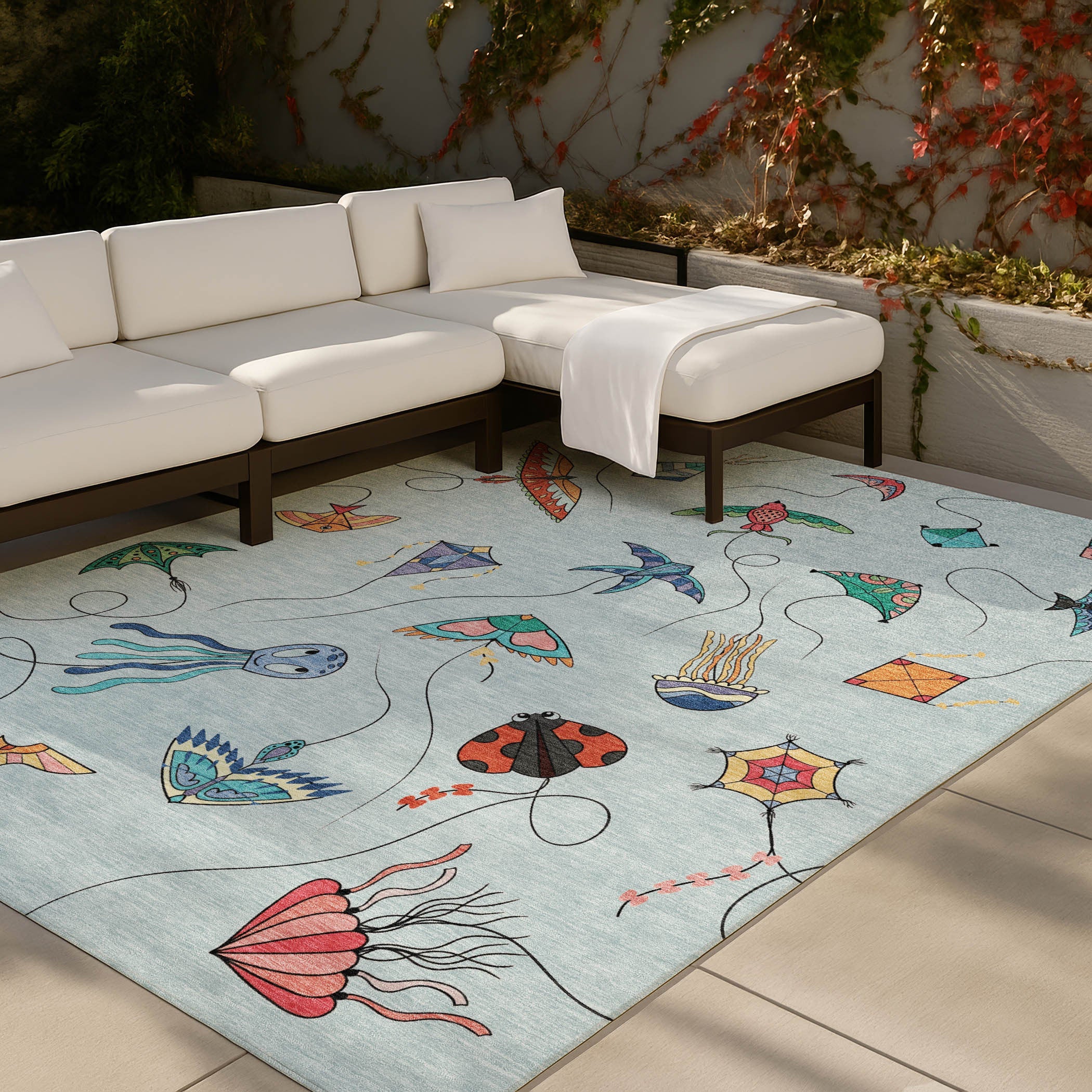 10' X 14' Sky Blue And Gold Geometric Washable Indoor Outdoor Area Rug Homeroots Outdoor