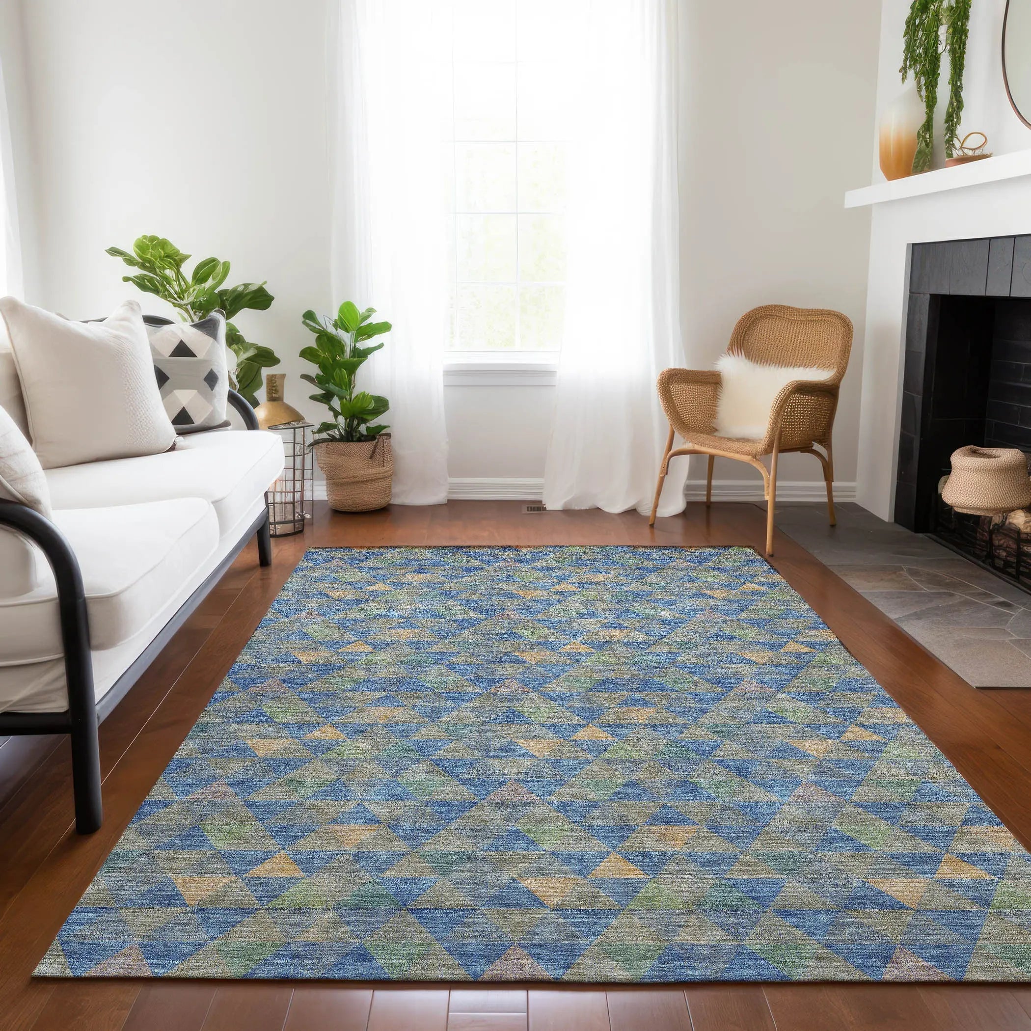 10' X 14' Sky Blue And Gray Geometric Washable Indoor Outdoor Area Rug Homeroots Outdoor