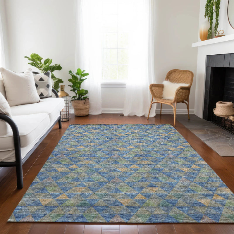 10' X 14' Sky Blue And Gray Geometric Washable Indoor Outdoor Area Rug Homeroots Outdoor