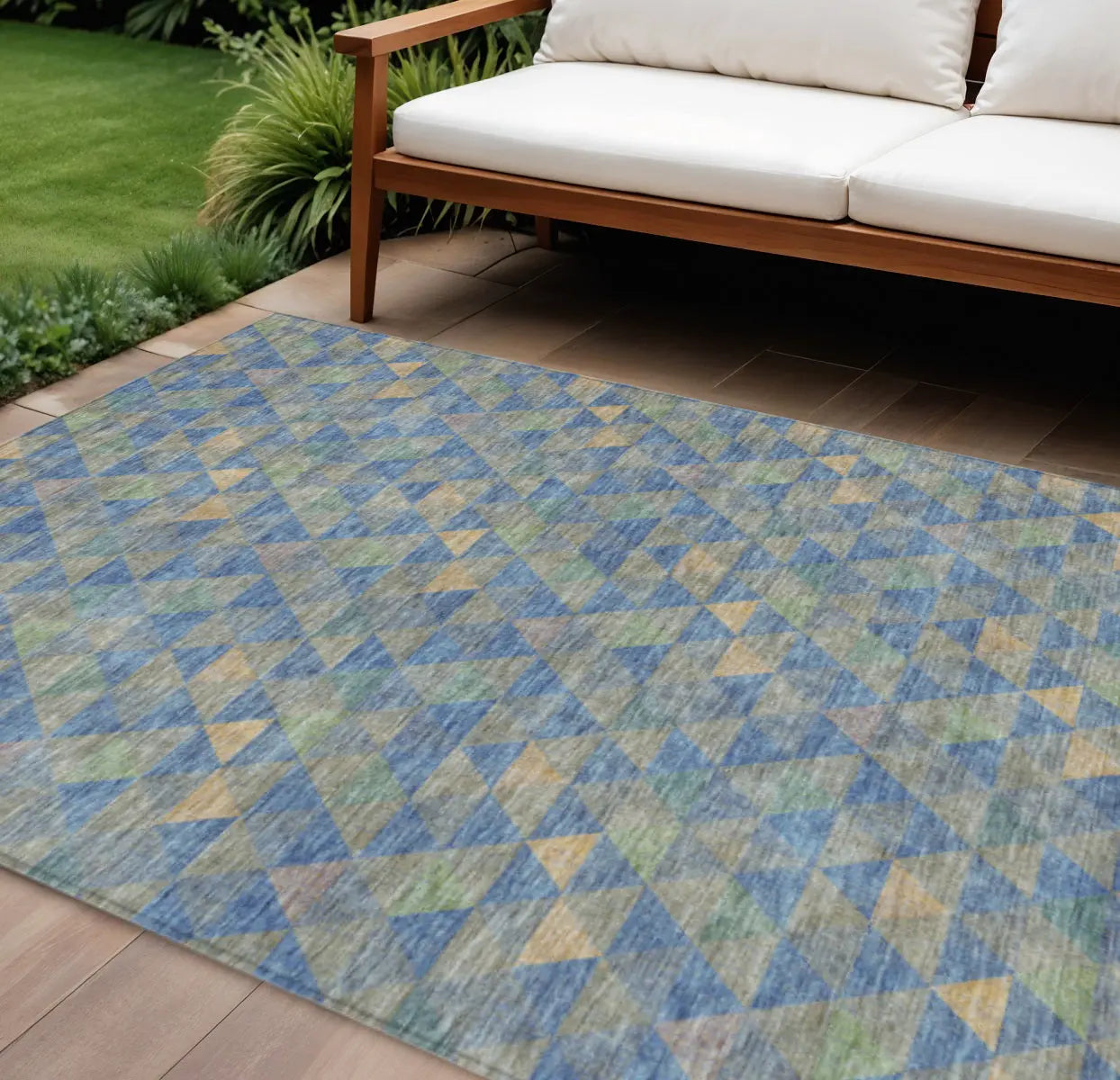 10' X 14' Sky Blue And Gray Geometric Washable Indoor Outdoor Area Rug Homeroots Outdoor