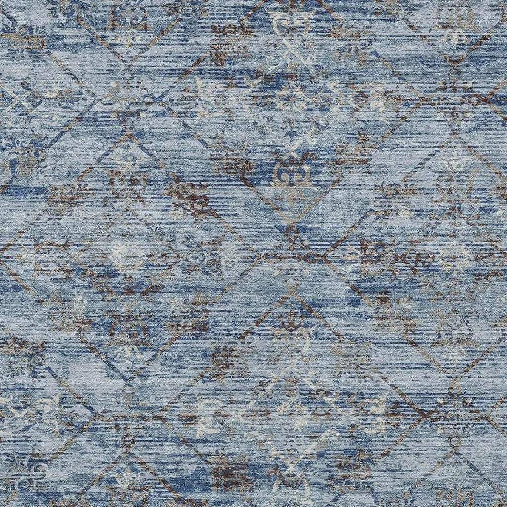 10' X 14' Sky Blue And Ivory Geometric Washable Indoor Outdoor Area Rug Homeroots Outdoor