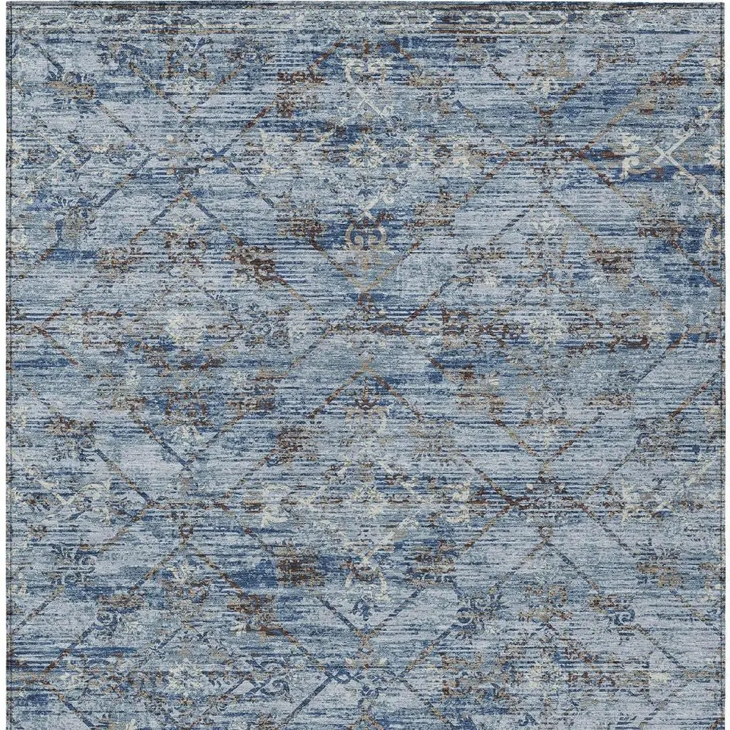 10' X 14' Sky Blue And Ivory Geometric Washable Indoor Outdoor Area Rug Homeroots Outdoor