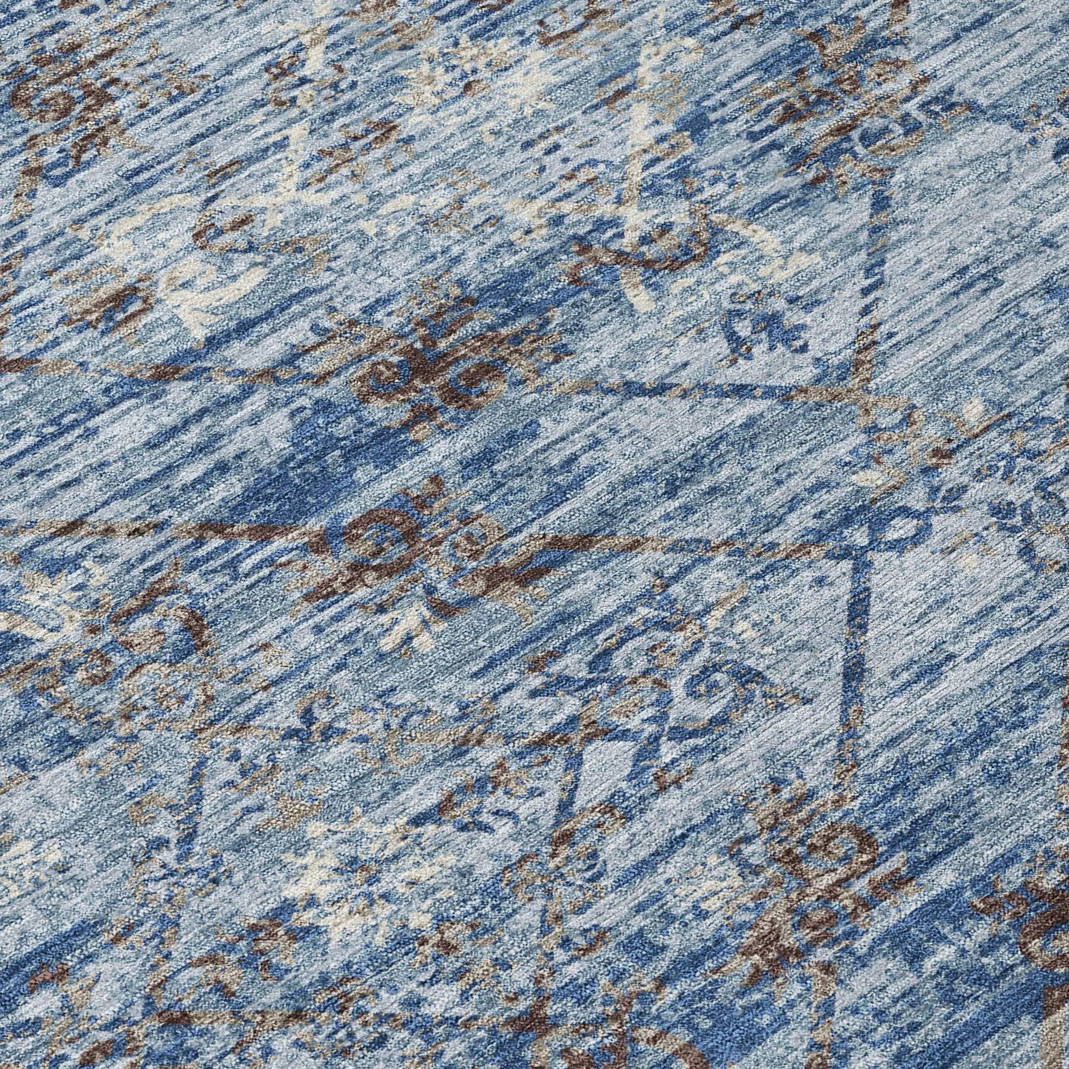 10' X 14' Sky Blue And Ivory Geometric Washable Indoor Outdoor Area Rug Homeroots Outdoor