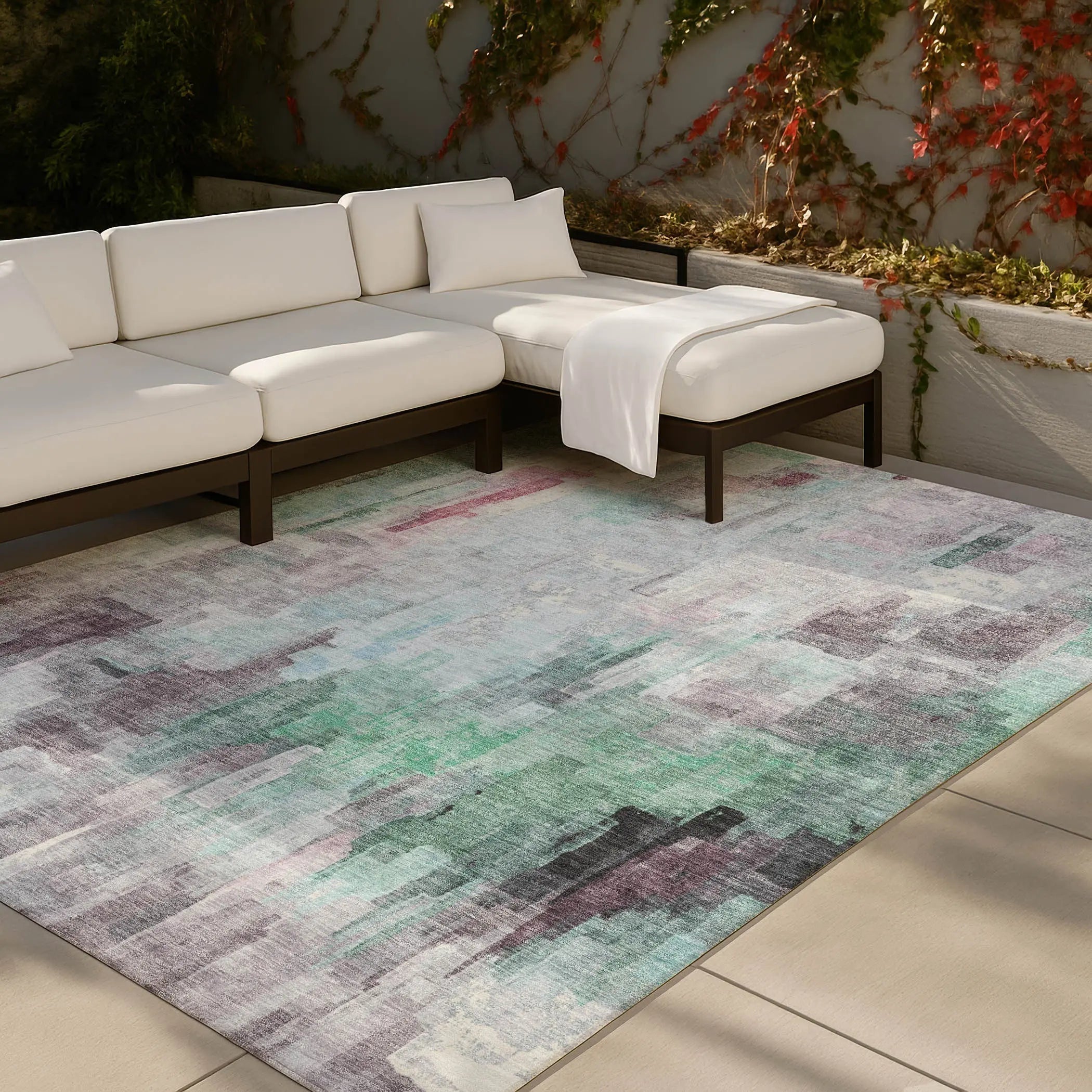10' X 14' Sky Blue And Mauve Abstract Washable Indoor Outdoor Area Rug Homeroots Outdoor