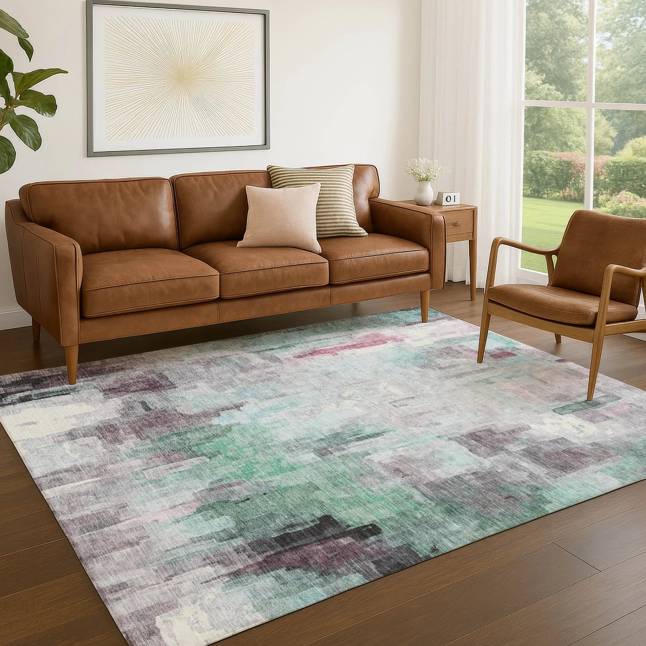 10' X 14' Sky Blue And Mauve Abstract Washable Indoor Outdoor Area Rug Homeroots Outdoor