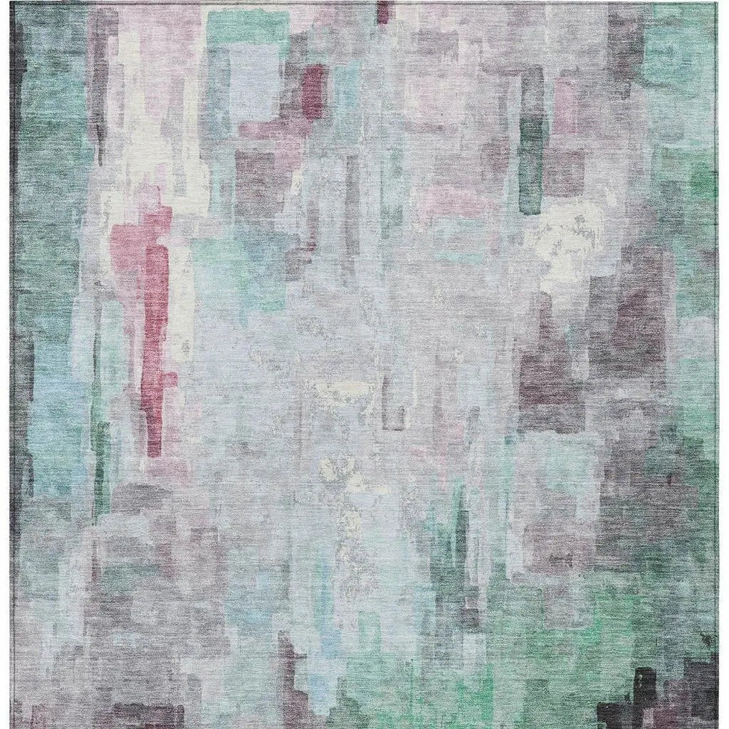10' X 14' Sky Blue And Mauve Abstract Washable Indoor Outdoor Area Rug Homeroots Outdoor