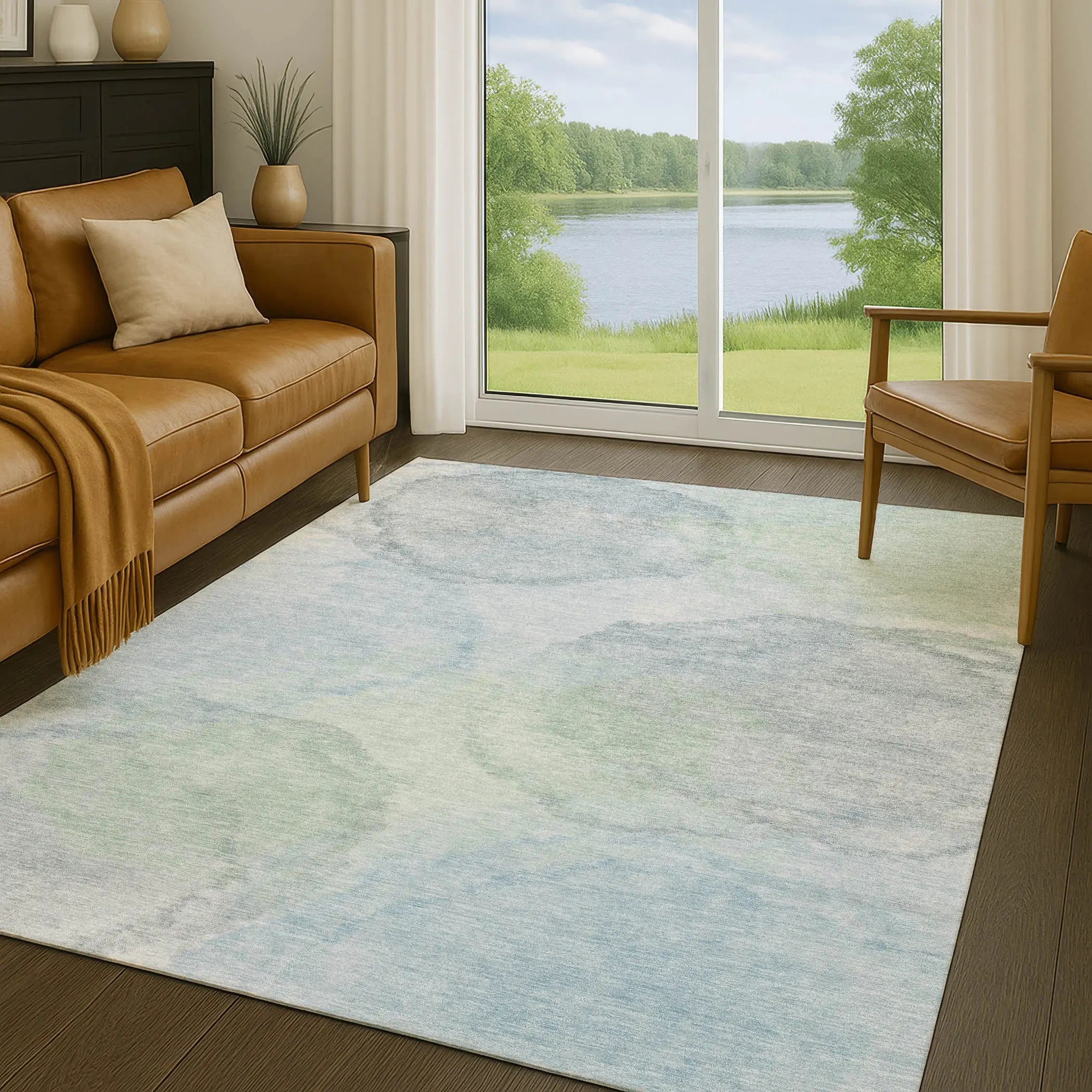 10' X 14' Sky Blue And Mint Green Abstract Washable Indoor Outdoor Area Rug Homeroots Outdoor