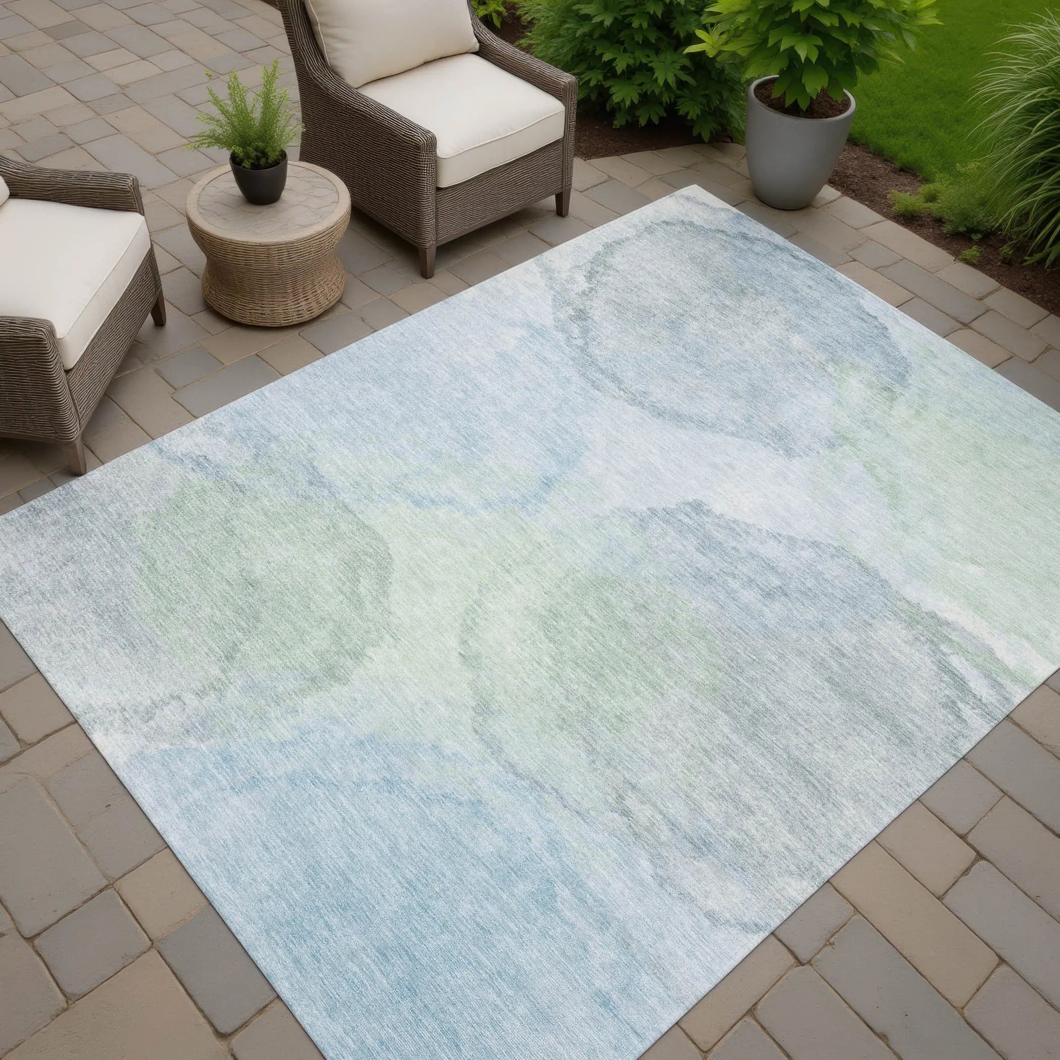 10' X 14' Sky Blue And Mint Green Abstract Washable Indoor Outdoor Area Rug Homeroots Outdoor