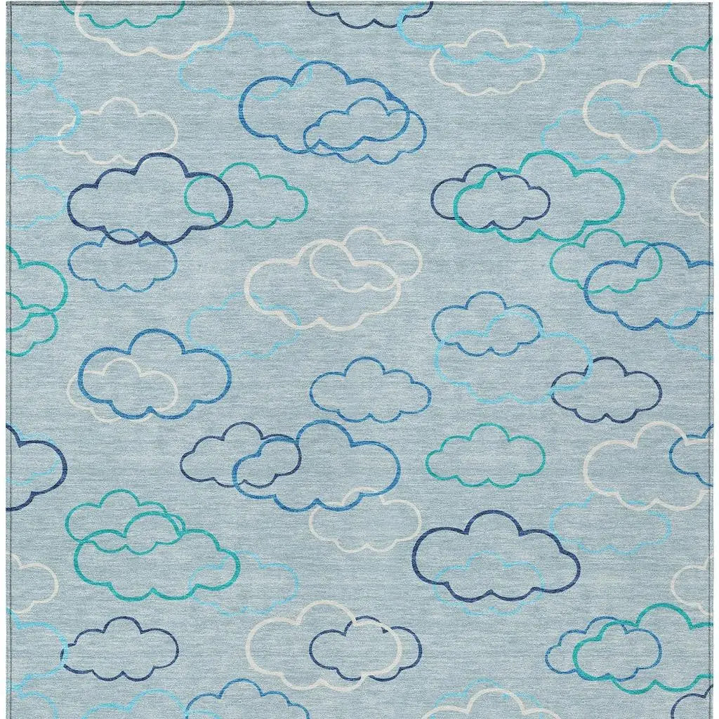 10' X 14' Sky Blue And Navy Blue Abstract Washable Indoor Outdoor Area Rug Homeroots Outdoor