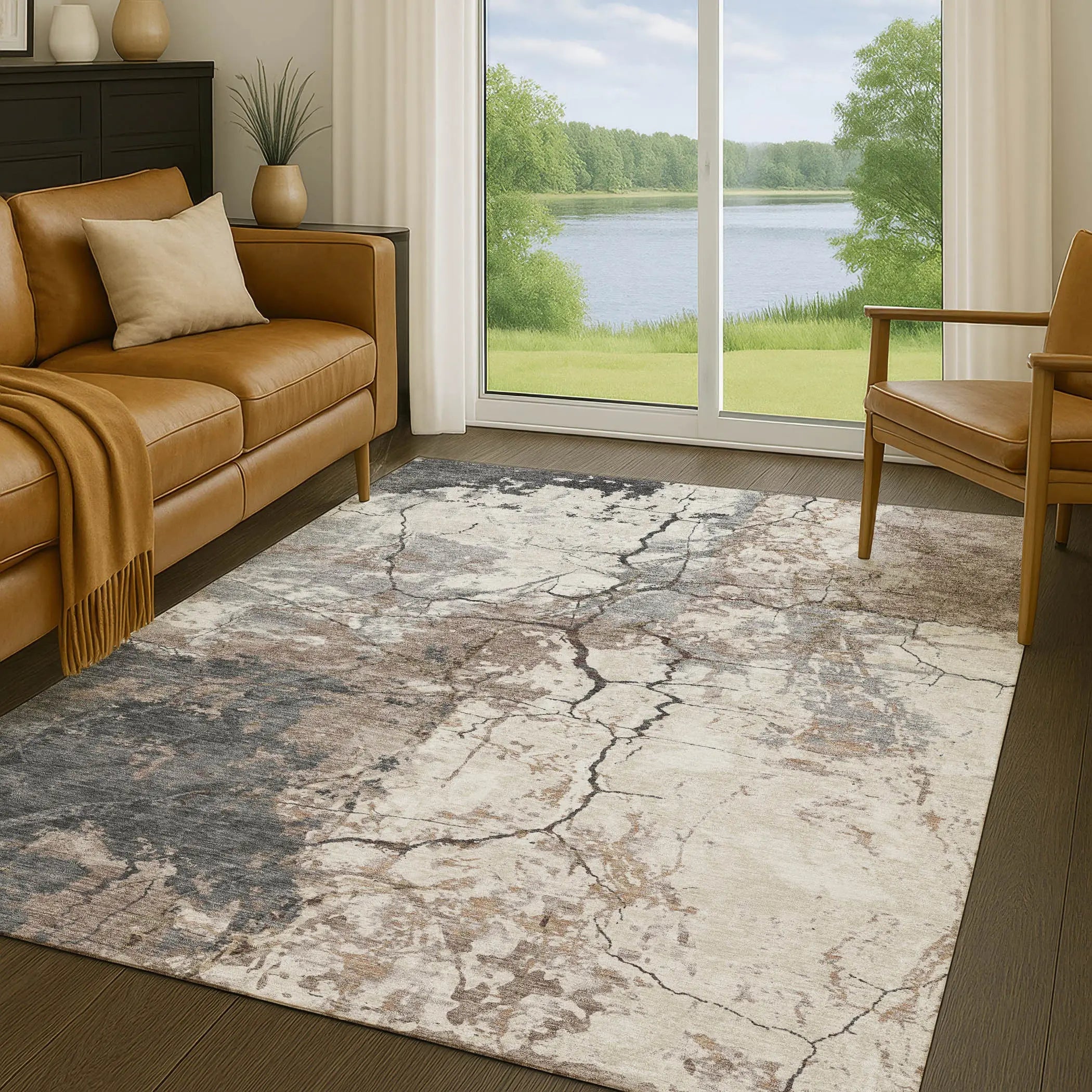 10' X 14' Taupe And Beige Abstract Washable Indoor Outdoor Area Rug Homeroots Outdoor