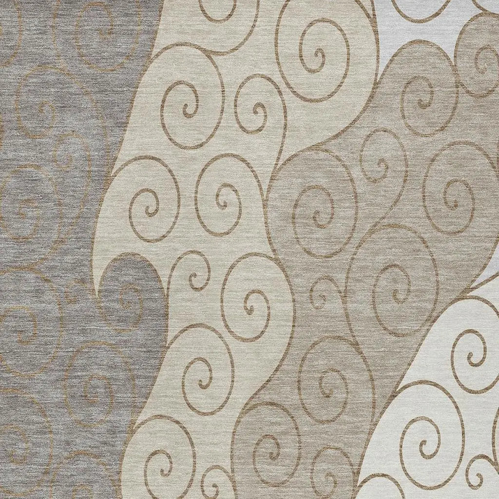 10' X 14' Taupe And Beige Abstract Washable Indoor Outdoor Area Rug Homeroots Outdoor