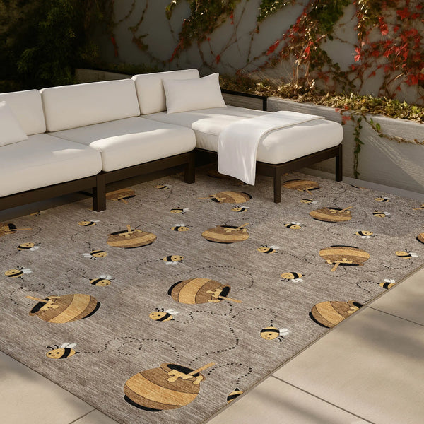 10' X 14' Taupe And Beige Geometric Washable Indoor Outdoor Area Rug Homeroots Outdoor