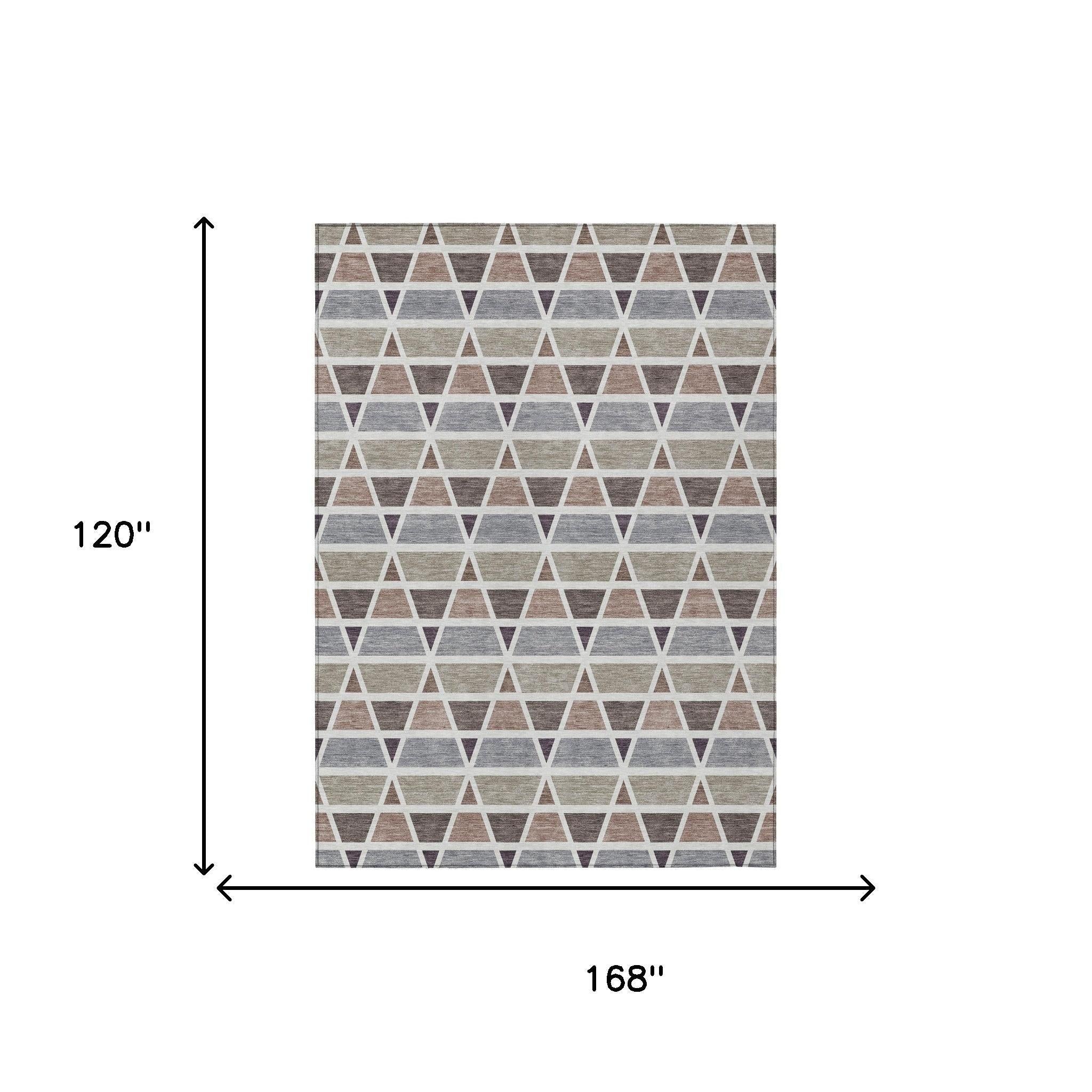10' X 14' Taupe And Brown Geometric Washable Indoor Outdoor Area Rug Homeroots Outdoor