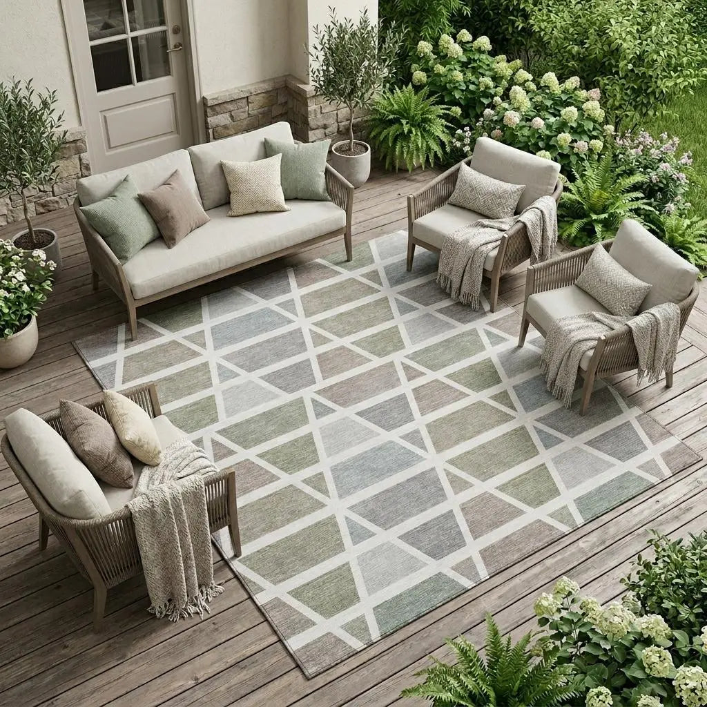 10' X 14' Taupe And Brown Geometric Washable Indoor Outdoor Area Rug Homeroots Outdoor