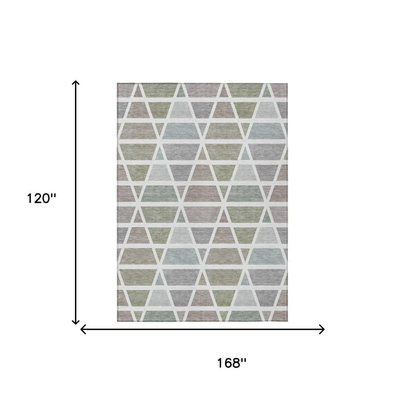 10' X 14' Taupe And Brown Geometric Washable Indoor Outdoor Area Rug Homeroots Outdoor