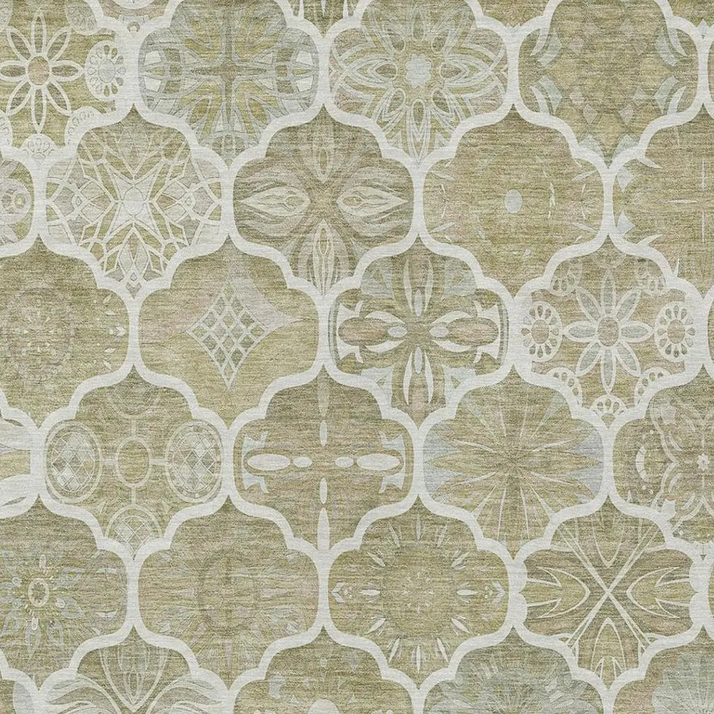 10' X 14' Taupe And Brown Ogee Washable Indoor Outdoor Area Rug Homeroots Outdoor
