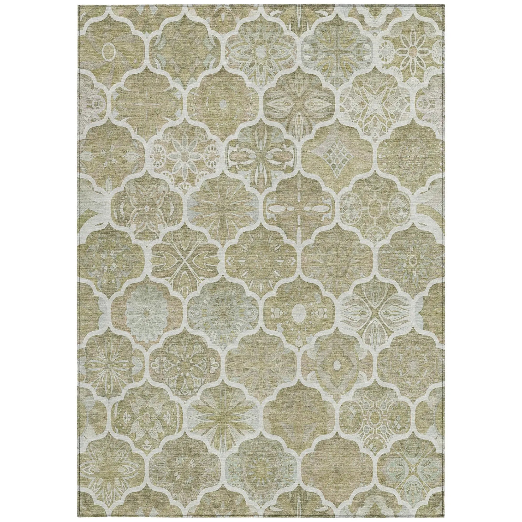 10' X 14' Taupe And Brown Ogee Washable Indoor Outdoor Area Rug Homeroots Outdoor