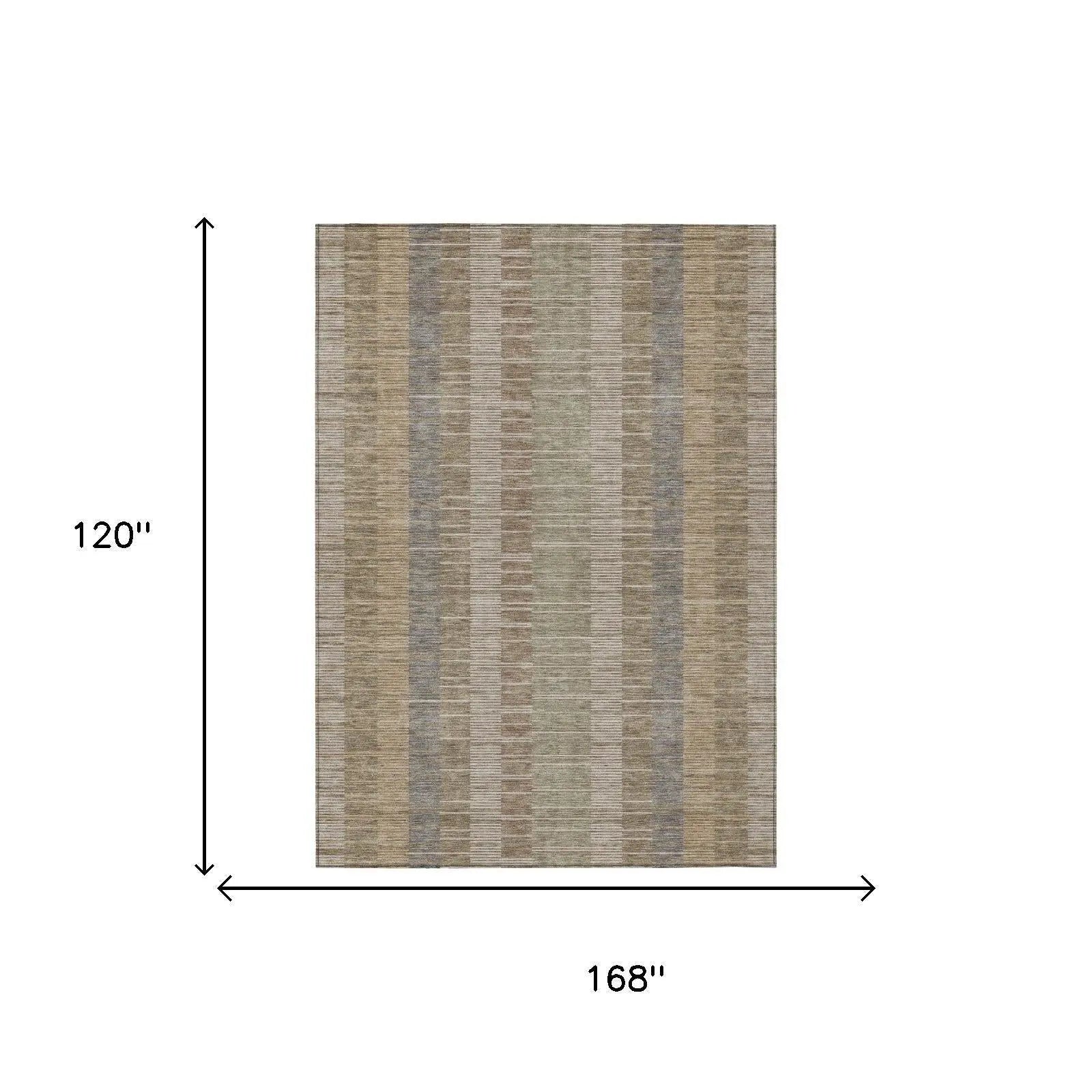 10' X 14' Taupe And Brown Striped Washable Indoor Outdoor Area Rug Homeroots Outdoor