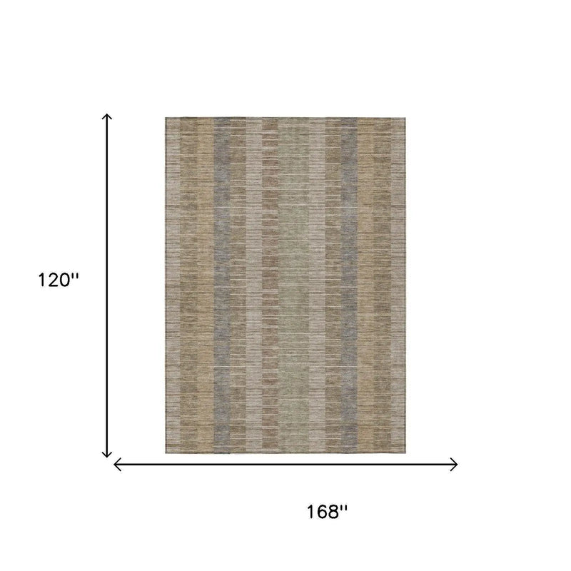 10' X 14' Taupe And Brown Striped Washable Indoor Outdoor Area Rug Homeroots Outdoor