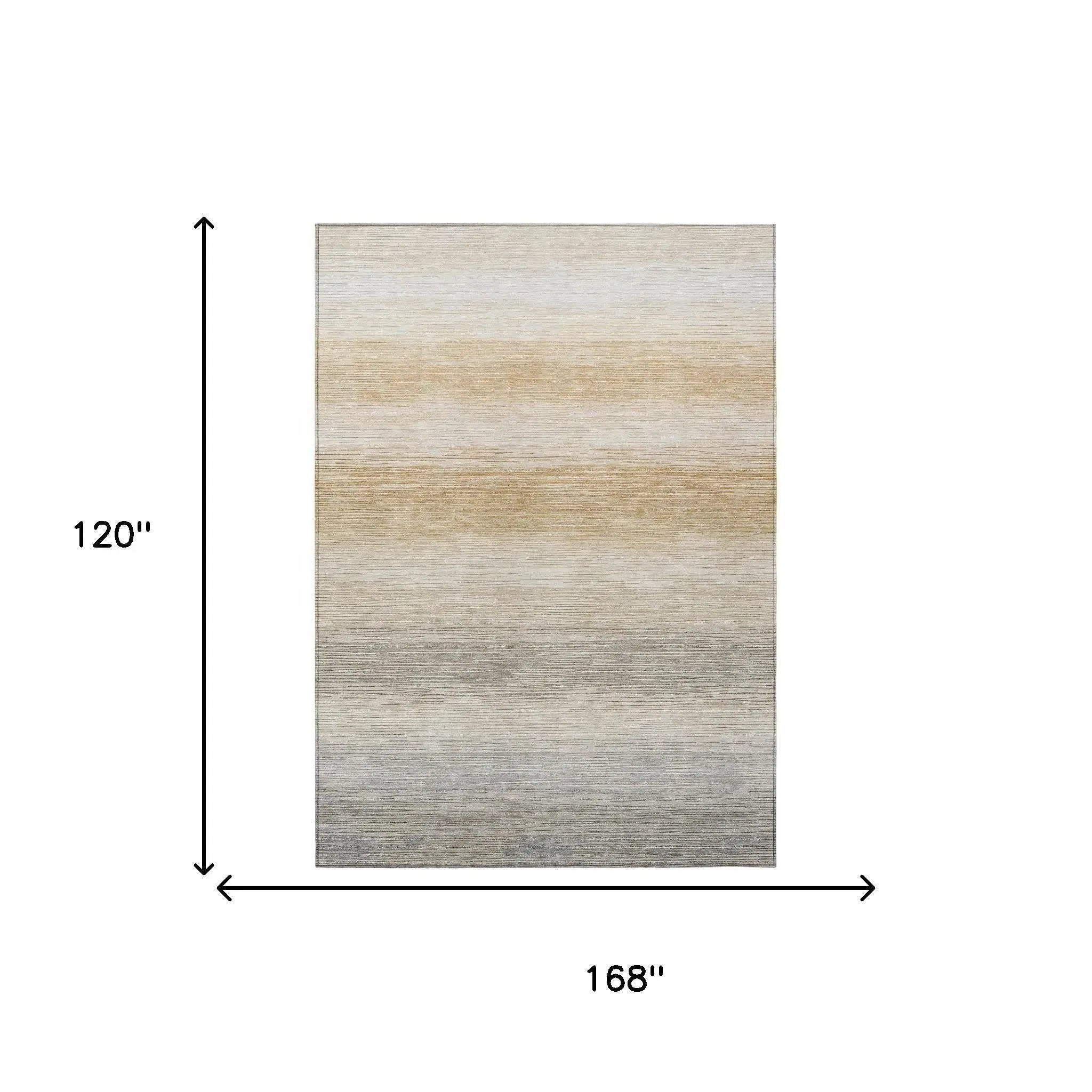 10' X 14' Taupe And Brown Striped Washable Indoor Outdoor Area Rug Homeroots Outdoor