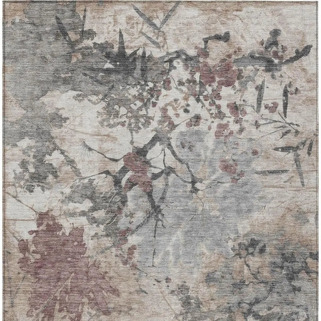 10' X 14' Taupe And Green Abstract Washable Indoor Outdoor Area Rug Homeroots Outdoor