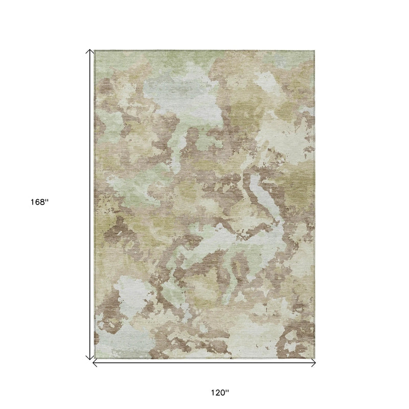 10' X 14' Taupe And Ivory Abstract Washable Indoor Outdoor Area Rug - GreatEagleInc