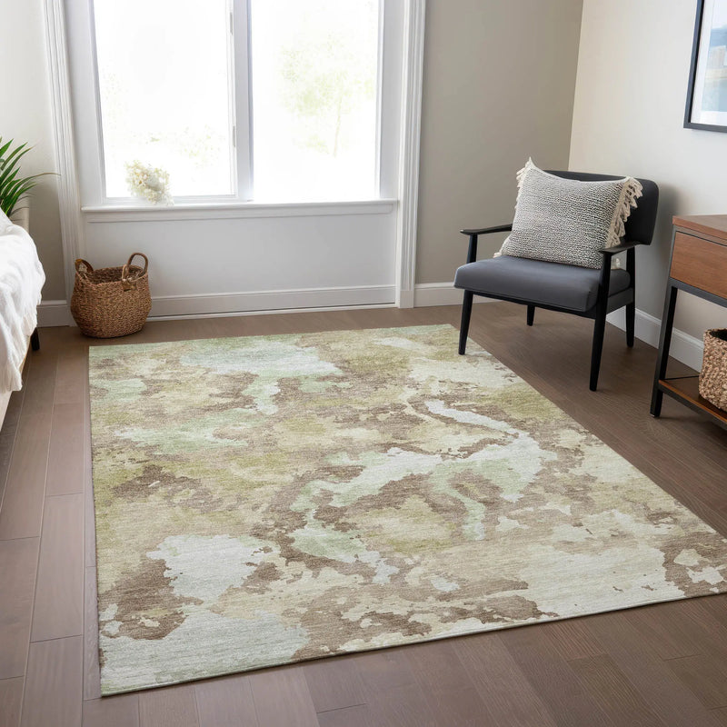 10' X 14' Taupe And Ivory Abstract Washable Indoor Outdoor Area Rug - GreatEagleInc