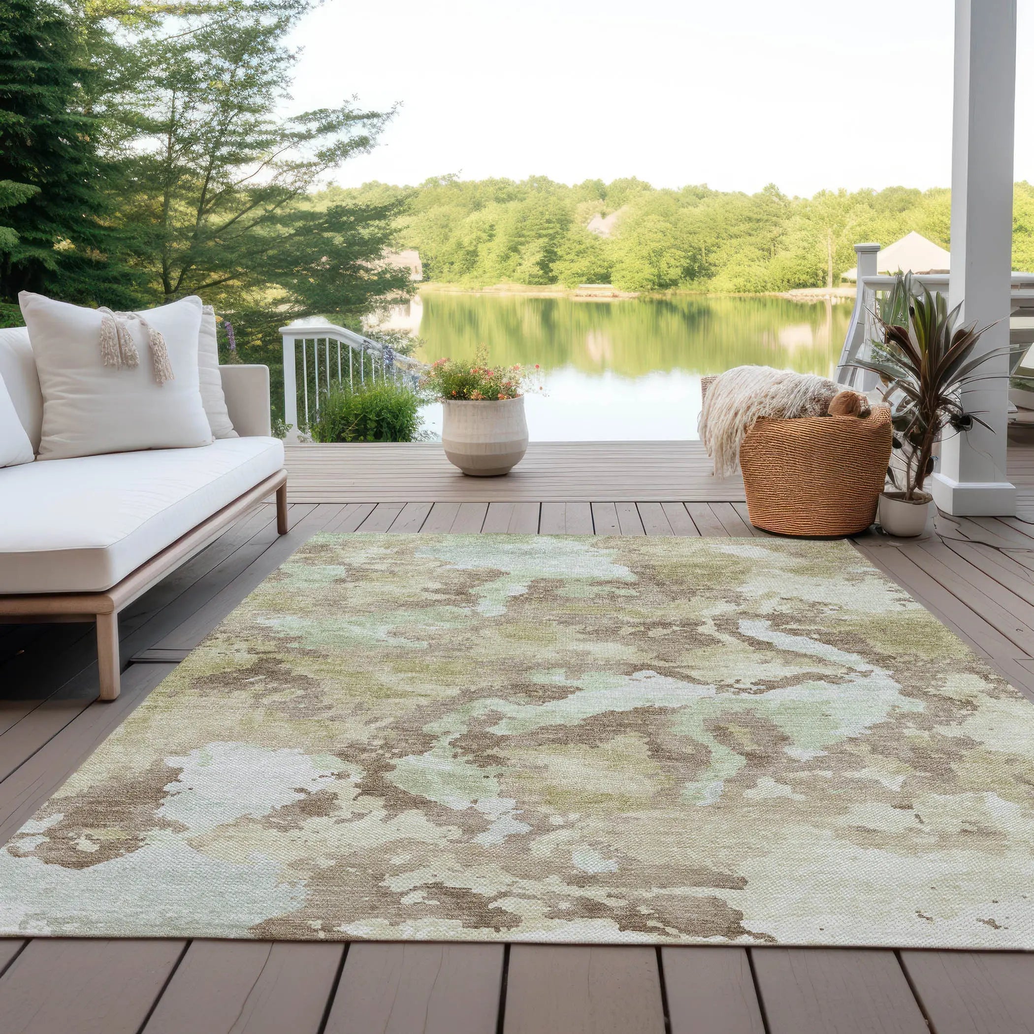 10' X 14' Taupe And Ivory Abstract Washable Indoor Outdoor Area Rug - GreatEagleInc