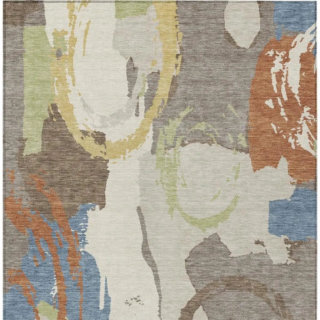 10' X 14' Taupe And Ivory Abstract Washable Indoor Outdoor Area Rug Homeroots Outdoor